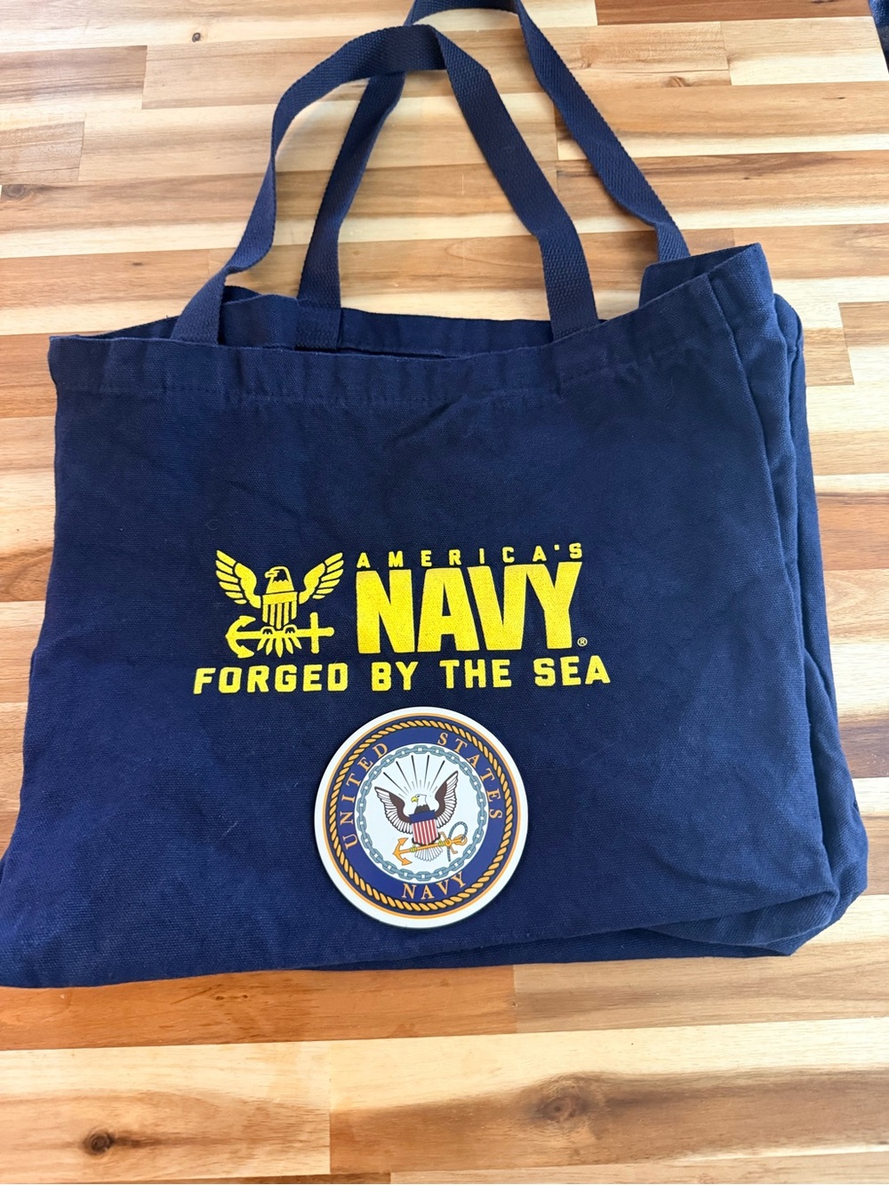 US Navy Blue Canvas Tote Bag AND Magnet LOT